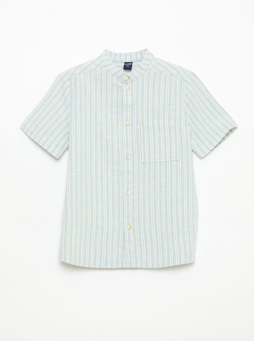 Overhemd met mao kraag en korte mouwen van katoen en linnen - Kiabi