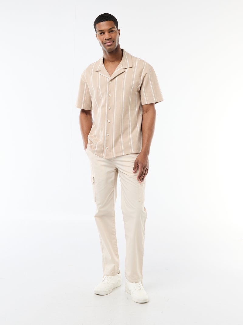 Overhemd met strepen en korte mouwen Biege - Kiabi