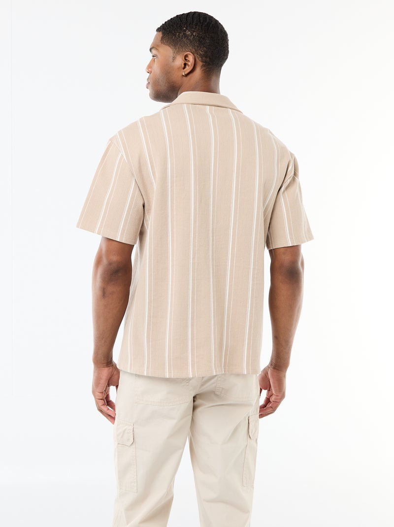 Overhemd met strepen en korte mouwen Biege - Kiabi