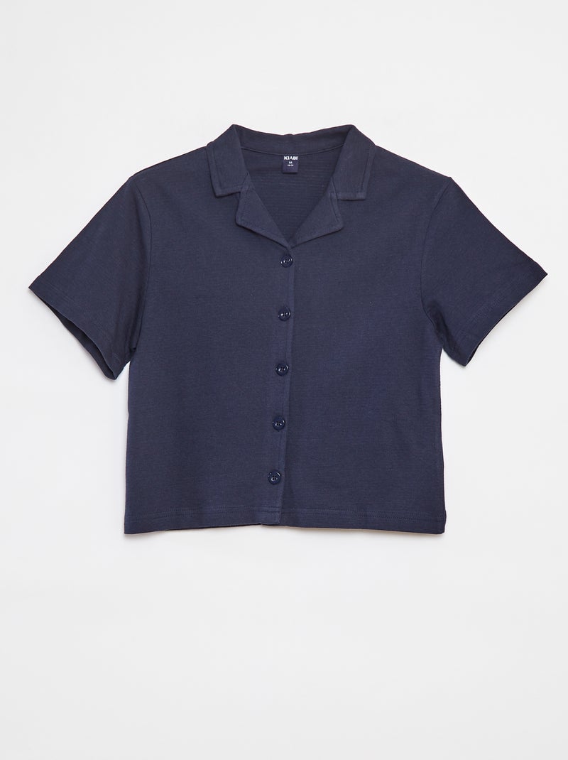 Overhemd met textuur en korte mouw Blauw - Kiabi