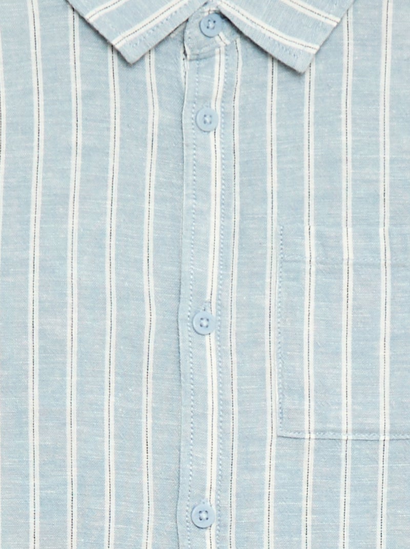 Overhemd met zak en oprolbare mouwen Blauw - Kiabi