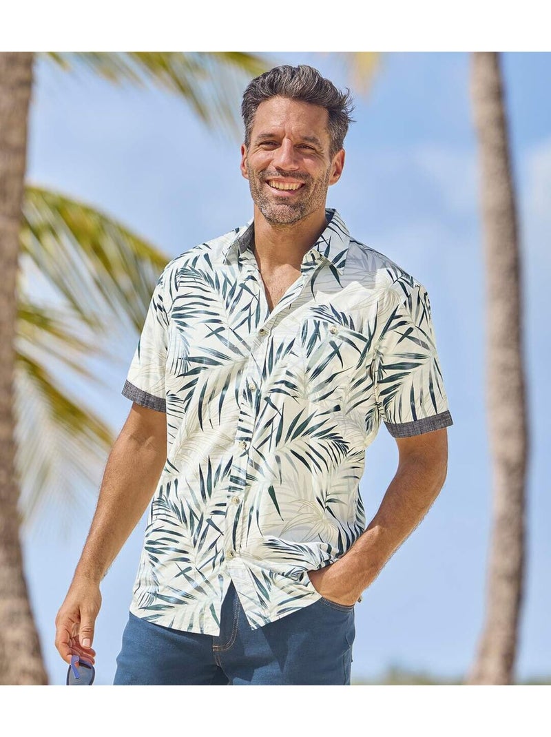 Overhemd Tropic Palm  - ATLAS FOR MEN Wit ecru Blauw - Kiabi