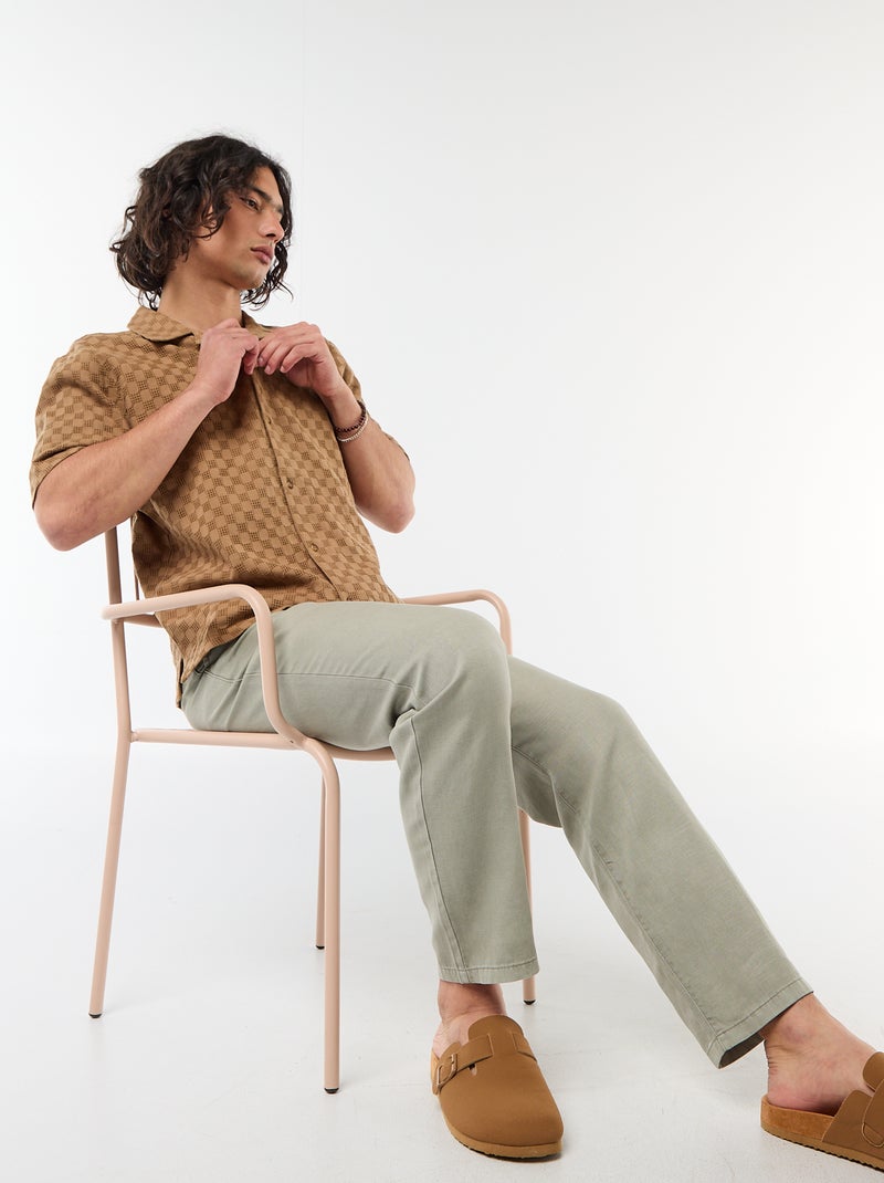 Overhemd van fantasietricot met korte mouwen Bruin - Kiabi