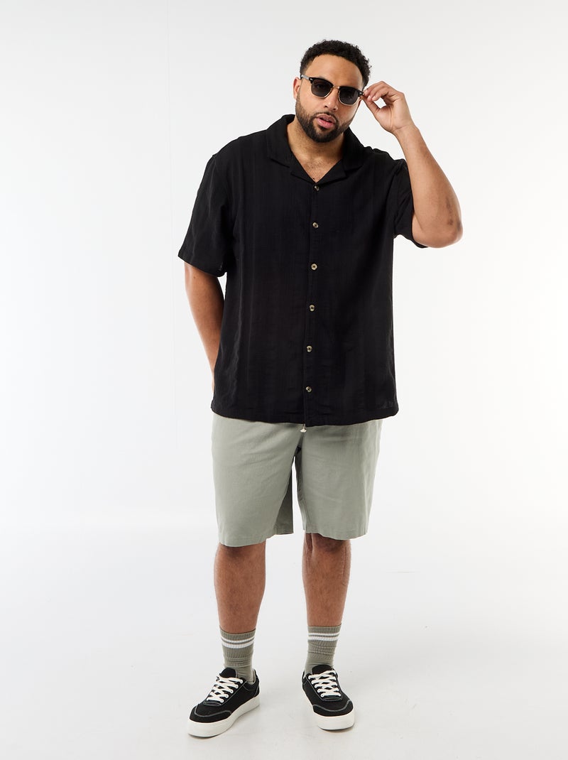 Overhemd van fantasietricot met korte mouwen Zwart - Kiabi