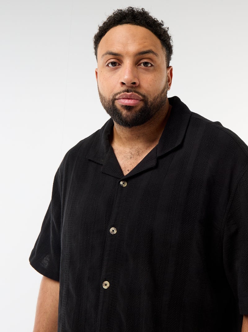 Overhemd van fantasietricot met korte mouwen Zwart - Kiabi