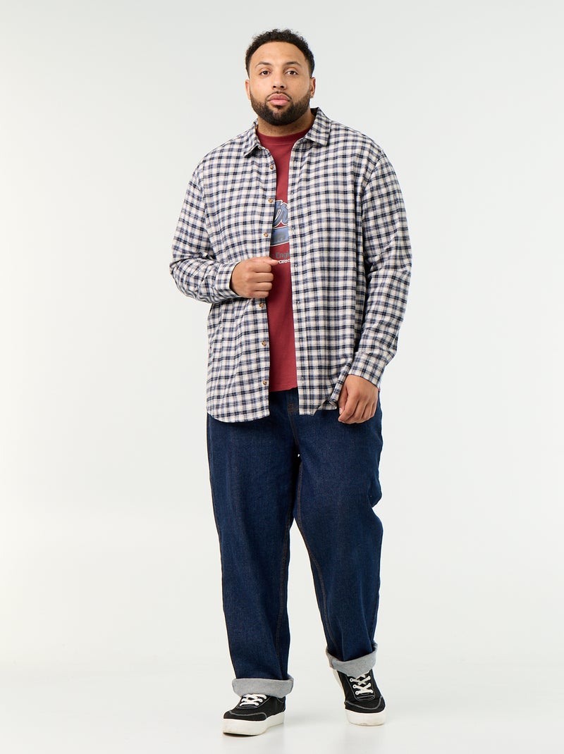 Overhemd van flanel met motief Blauw - Kiabi