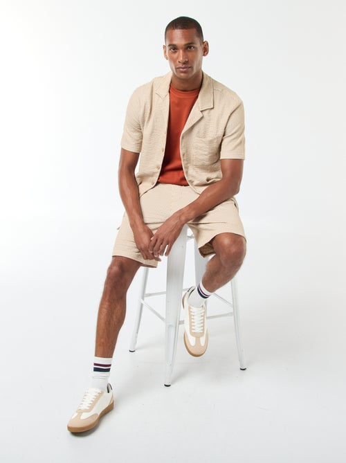 Overhemd van gekreukte stof met korte mouw - Kiabi