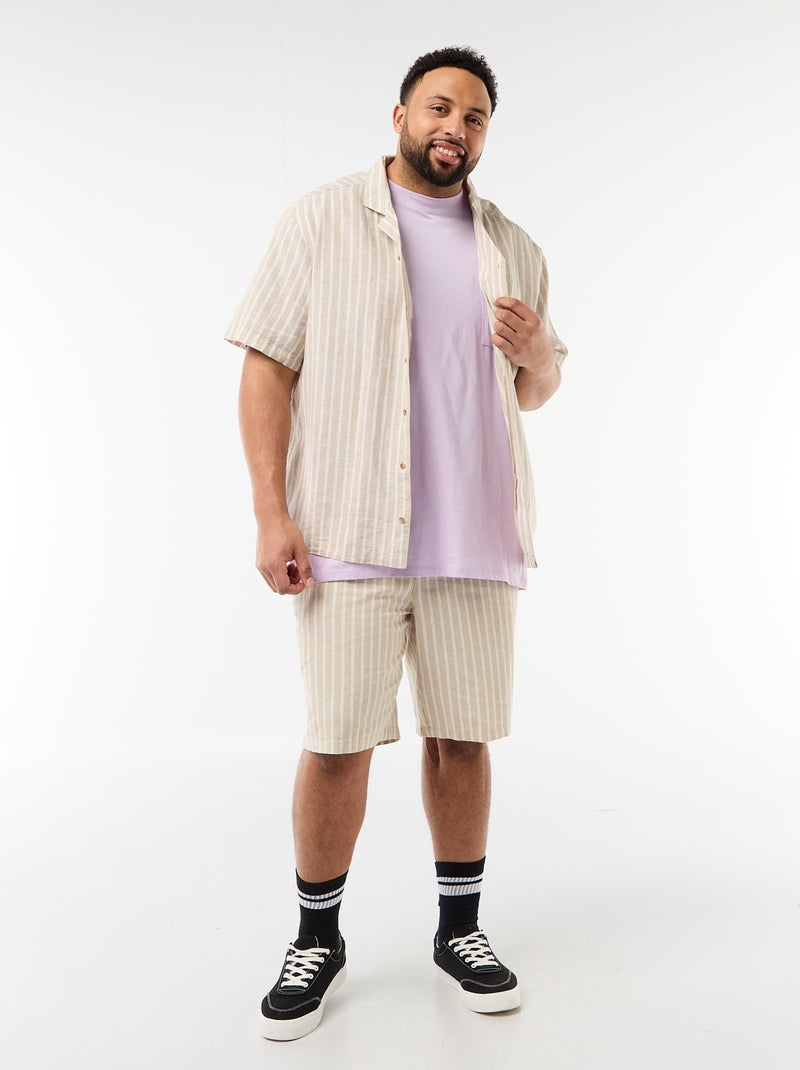 Overhemd van gemengd linnen Biege - Kiabi