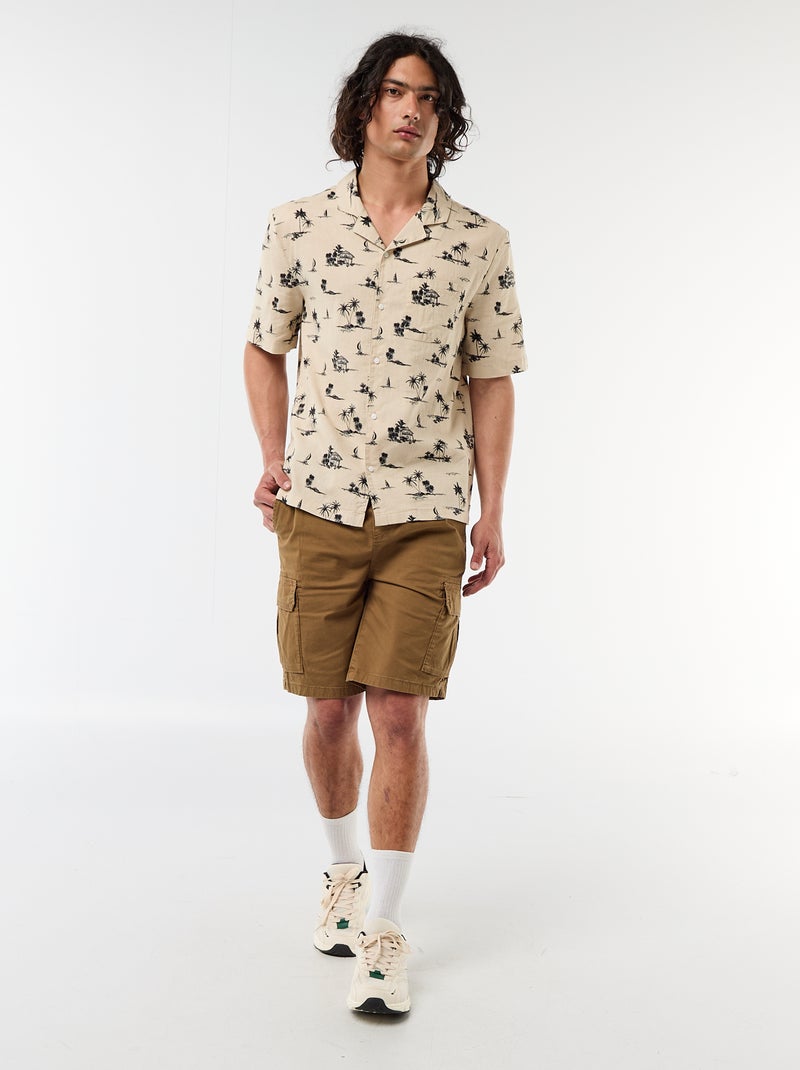 Overhemd van gemengd linnen met korte mouwen Biege - Kiabi