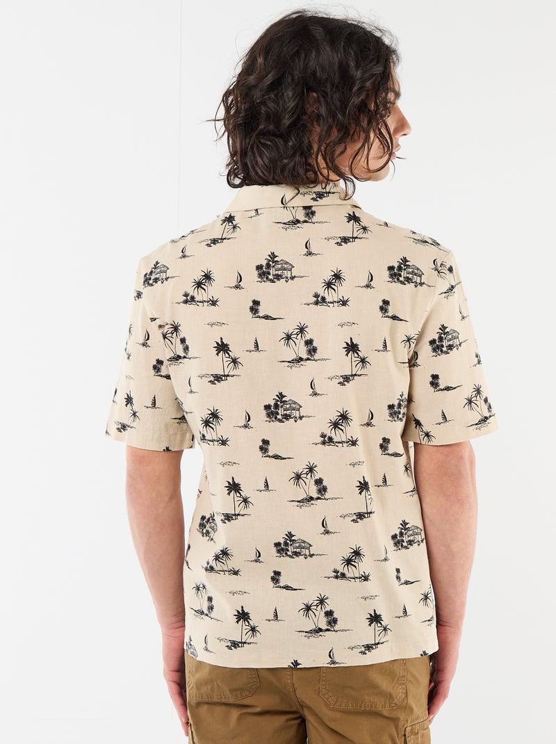 Overhemd van gemengd linnen met korte mouwen Biege - Kiabi