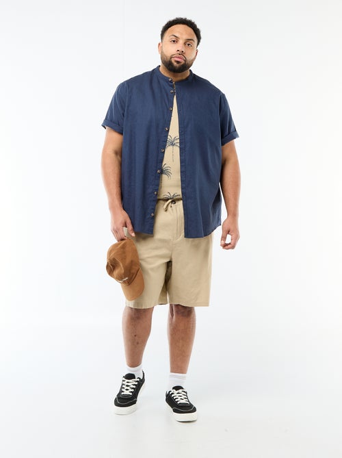 Overhemd van gemengd linnen met korte mouwen - Kiabi