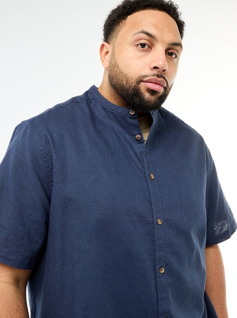 Overhemd van gemengd linnen met korte mouwen Blauw - Kiabi