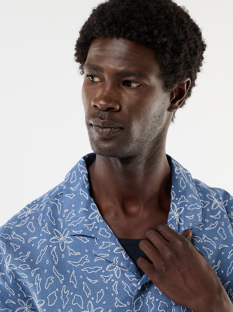 Overhemd van gemengd linnen met korte mouwen Blauw - Kiabi