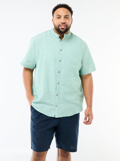 Overhemd van gemengd linnen met korte mouwen - Kiabi