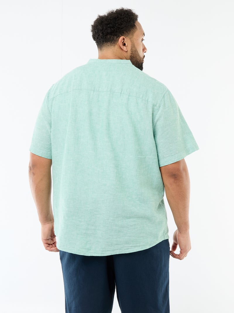 Overhemd van gemengd linnen met korte mouwen Groen - Kiabi