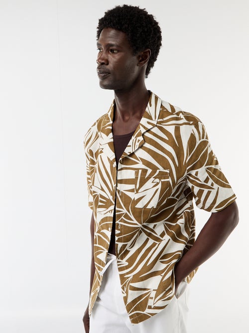 Overhemd van gemengd linnen met korte mouwen - Kiabi