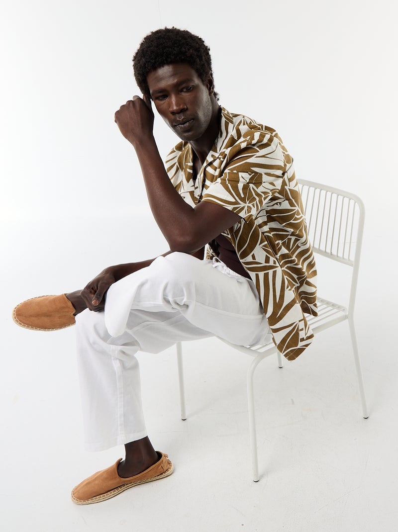 Overhemd van gemengd linnen met korte mouwen Kaki - Kiabi