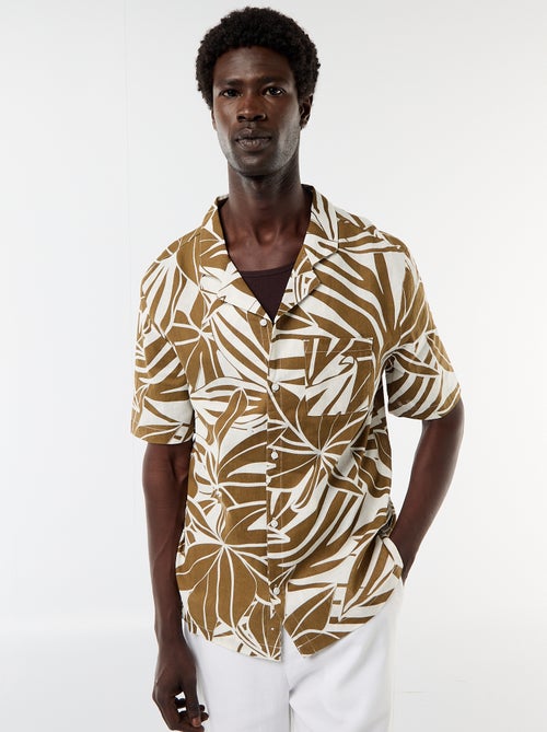 Overhemd van gemengd linnen met korte mouwen - Kiabi