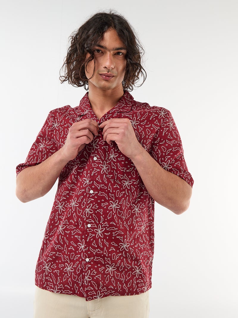 Overhemd van gemengd linnen met korte mouwen Rood - Kiabi