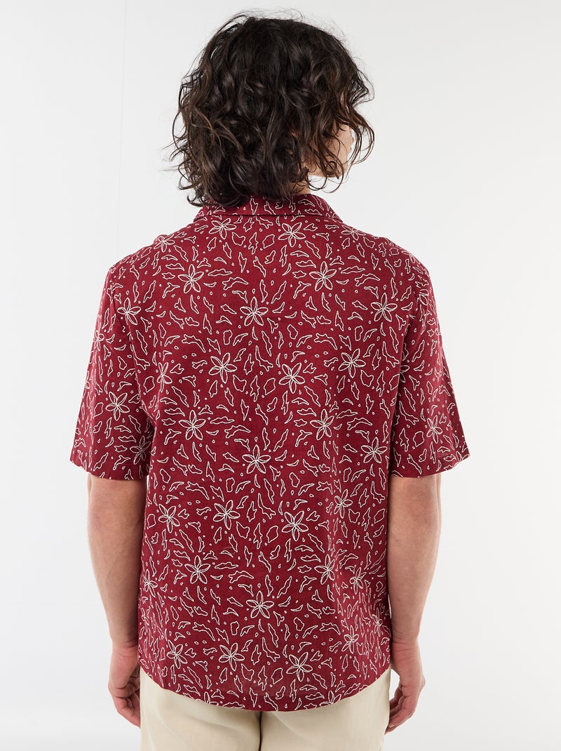 Overhemd van gemengd linnen met korte mouwen Rood - Kiabi