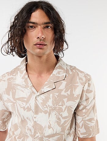 Overhemd van gemengd linnen met korte mouwen