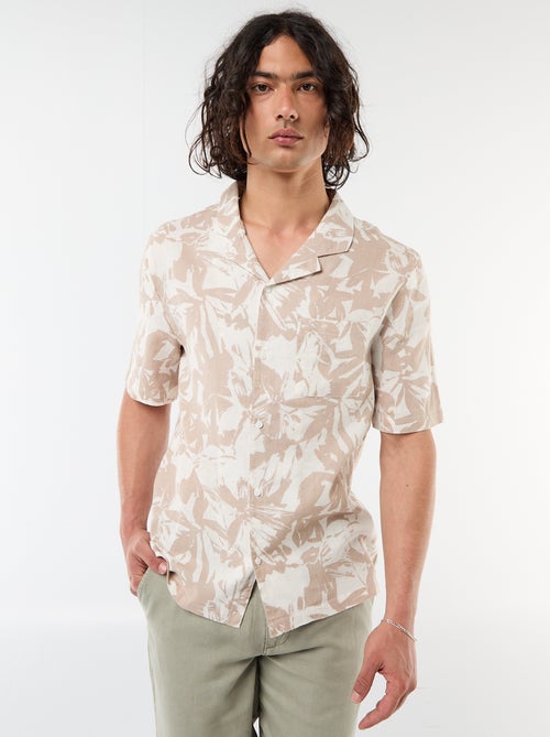 Overhemd van gemengd linnen met korte mouwen - Kiabi