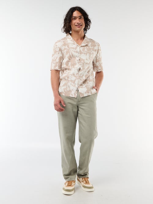 Overhemd van gemengd linnen met korte mouwen - Kiabi