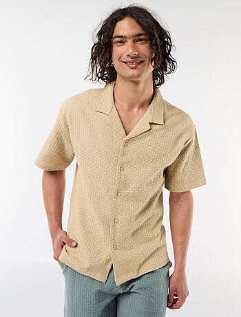 Overhemd van gewafelde jerseytricot met korte mouwen