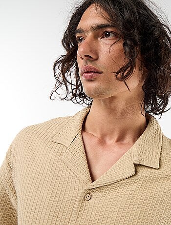 Overhemd van gewafelde jerseytricot met korte mouwen