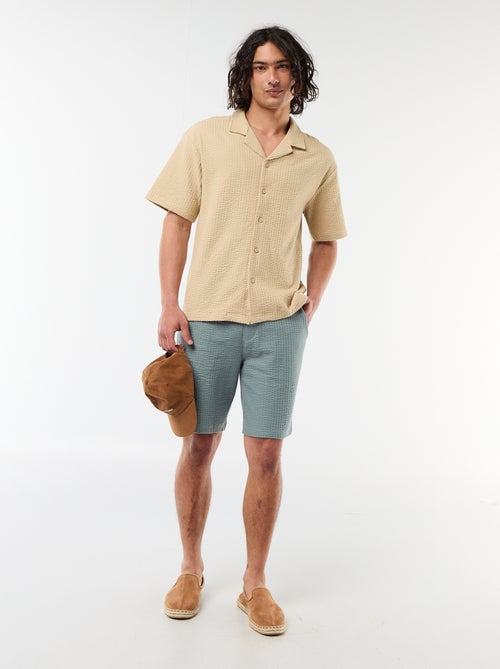 Overhemd van gewafelde jerseytricot met korte mouwen - Kiabi