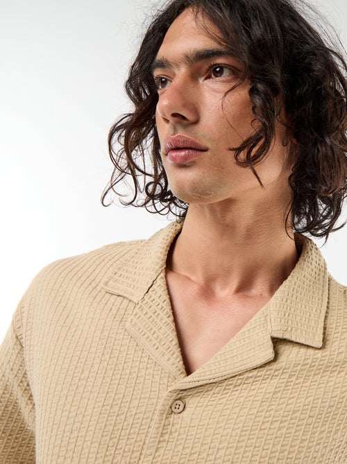 Overhemd van gewafelde jerseytricot met korte mouwen - Kiabi