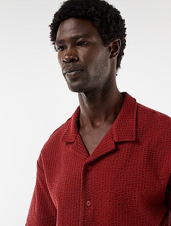 Overhemd van gewafelde jerseytricot met korte mouwen