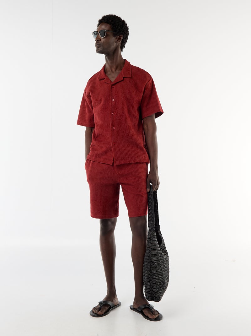 Overhemd van gewafelde jerseytricot met korte mouwen Rood - Kiabi