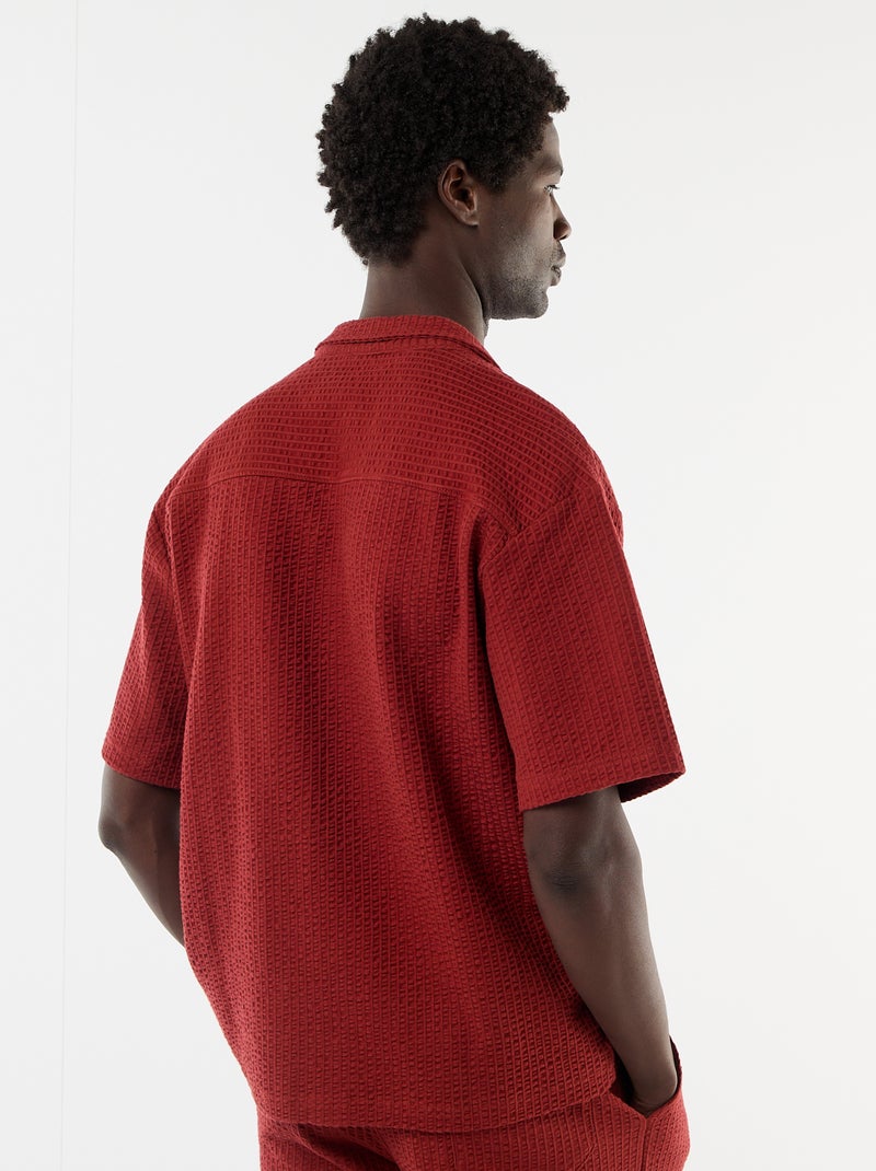 Overhemd van gewafelde jerseytricot met korte mouwen Rood - Kiabi