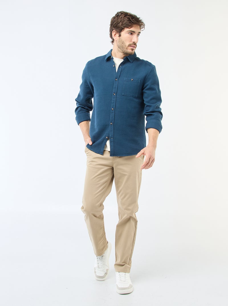 Overhemd van gewafelde stof met lange mouwen Blauw - Kiabi