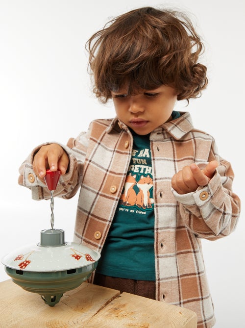 Overhemd van jacquardkatoen met ruitjes - Kiabi