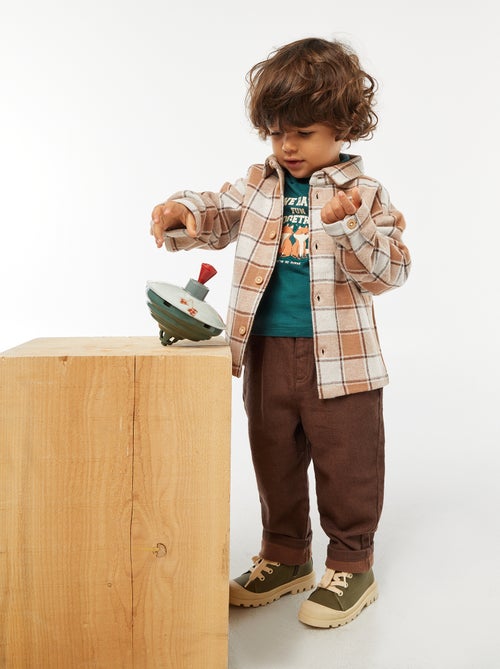 Overhemd van jacquardkatoen met ruitjes - Kiabi