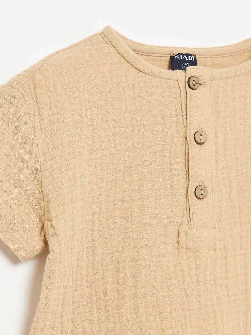 Overhemd van katoengaas Biege - Kiabi