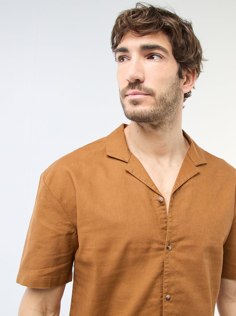 Overhemd van linnenmix Bruin - Kiabi