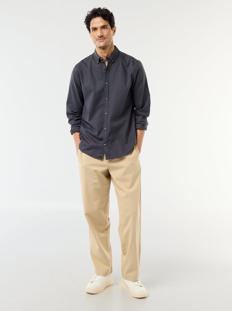 Overhemd van linnenmix Donkerblauw - Kiabi