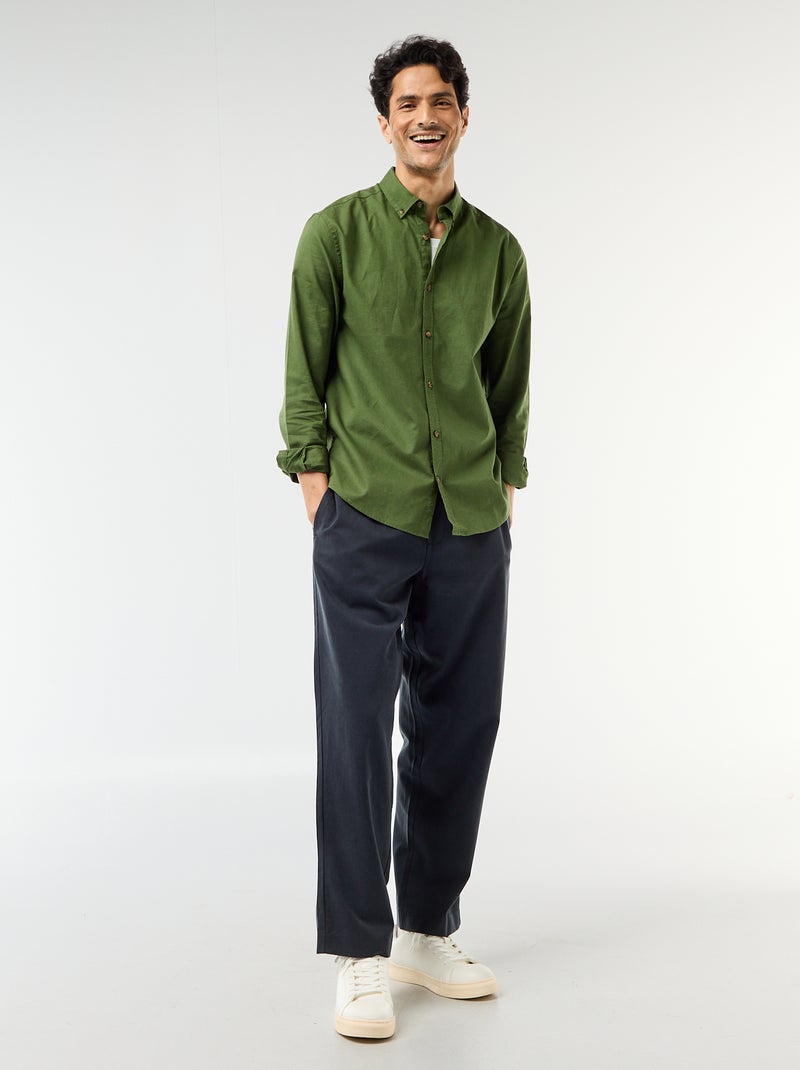 Overhemd van linnenmix Groen - Kiabi