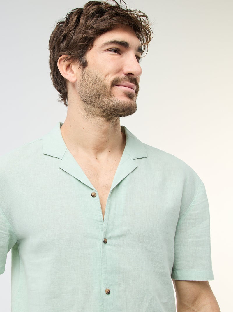 Overhemd van linnenmix Groen - Kiabi