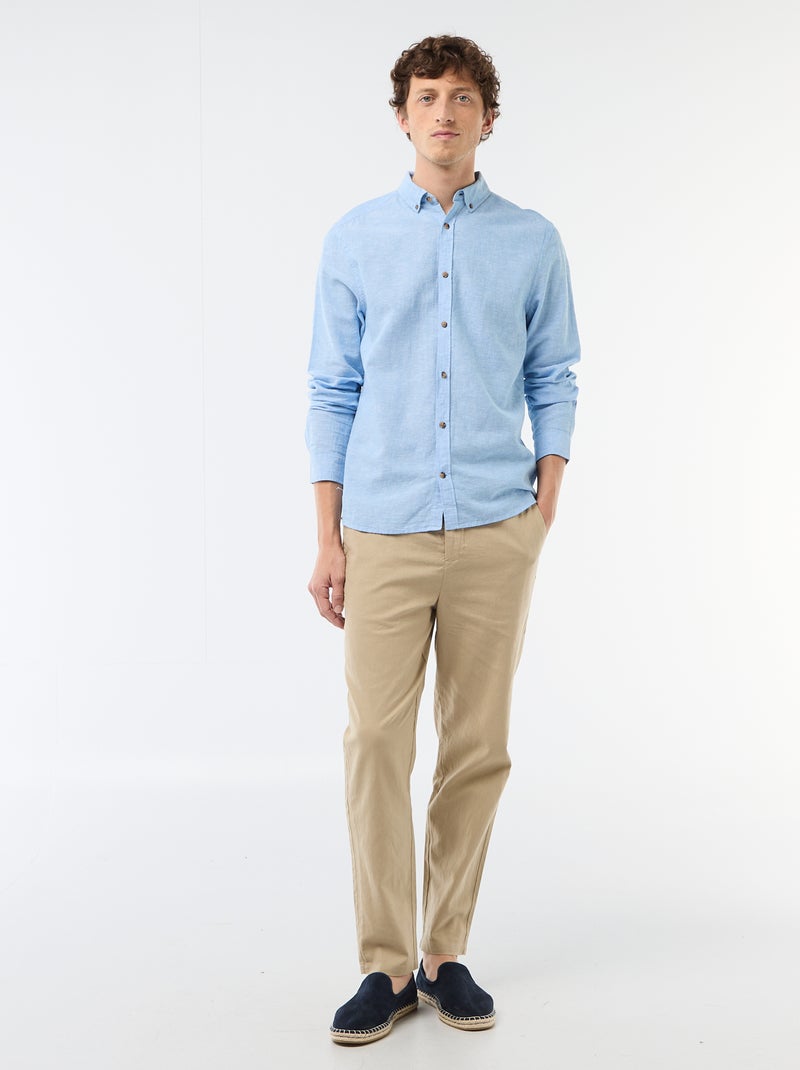 Overhemd van linnenmix Lichtblauw - Kiabi