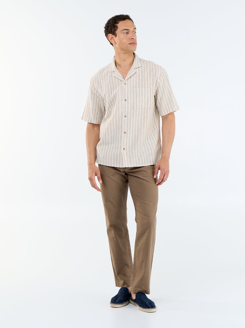 Overhemd van linnenmix met korte mouwen Biege - Kiabi