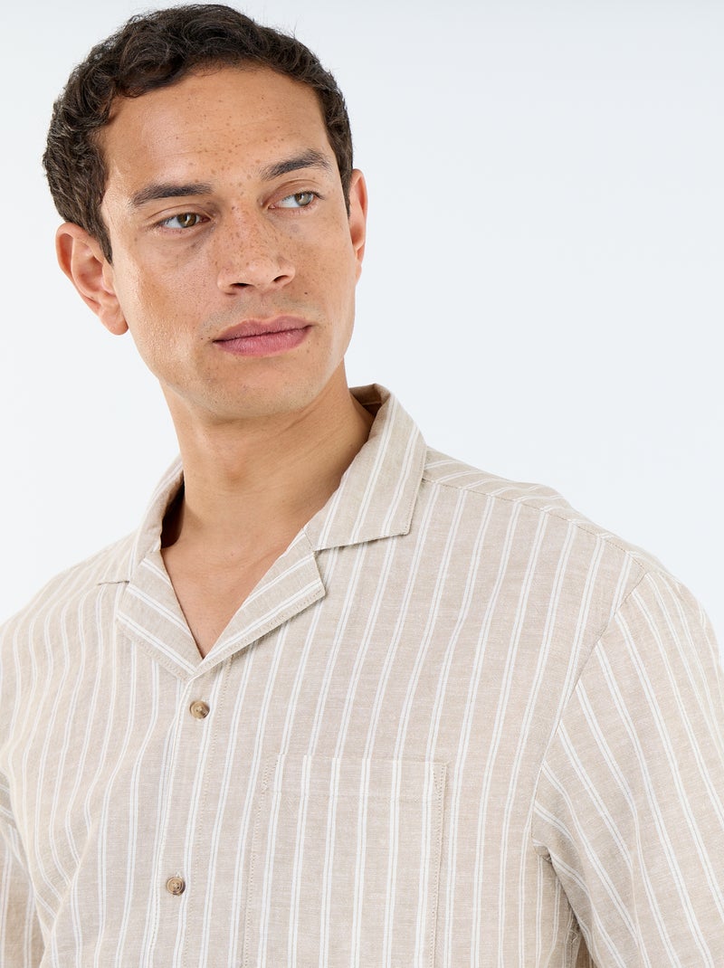 Overhemd van linnenmix met korte mouwen Biege - Kiabi