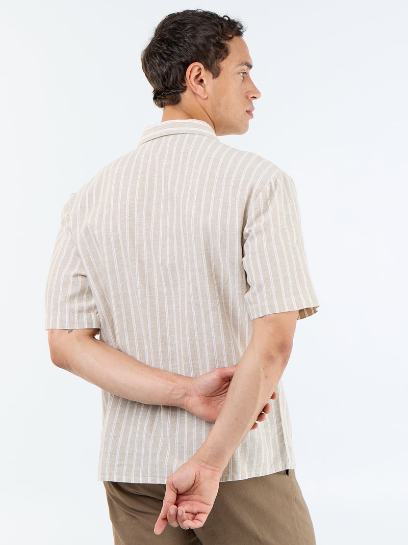 Overhemd van linnenmix met korte mouwen Biege - Kiabi