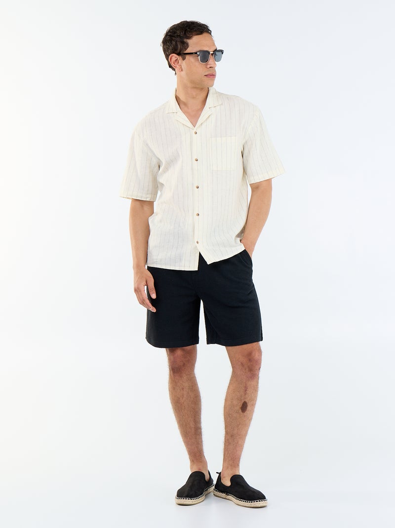 Overhemd van linnenmix met korte mouwen Wit - Kiabi