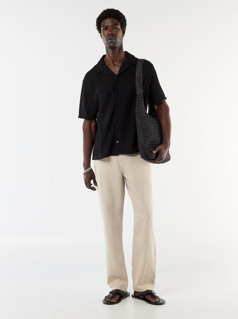 Overhemd van opengewerkt breisel met korte mouwen Zwart - Kiabi