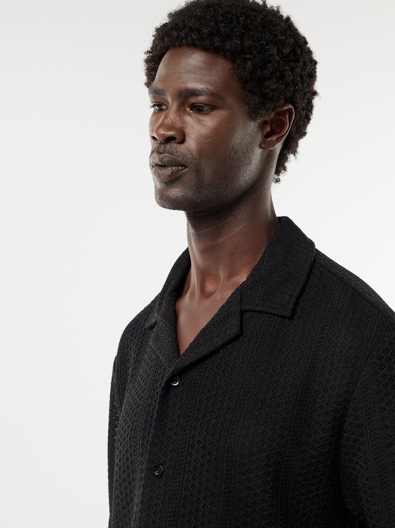 Overhemd van opengewerkt breisel met korte mouwen Zwart - Kiabi