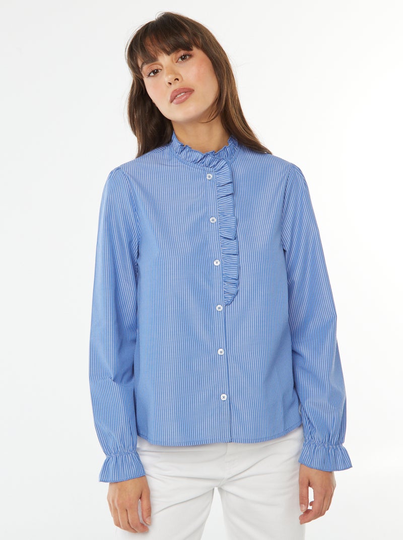 Overhemd van poplin met ruche Blauw - Kiabi
